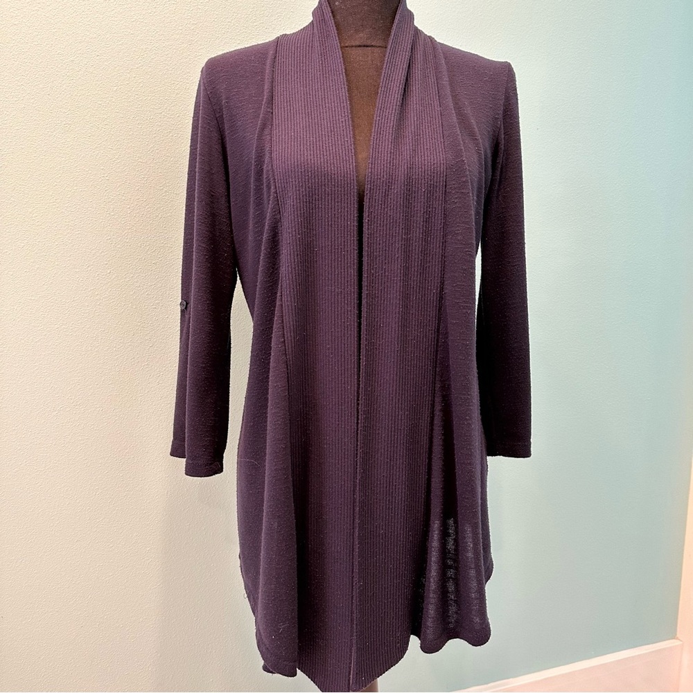 Bobeau shawl collar navy cardigan with adjustable sleeves